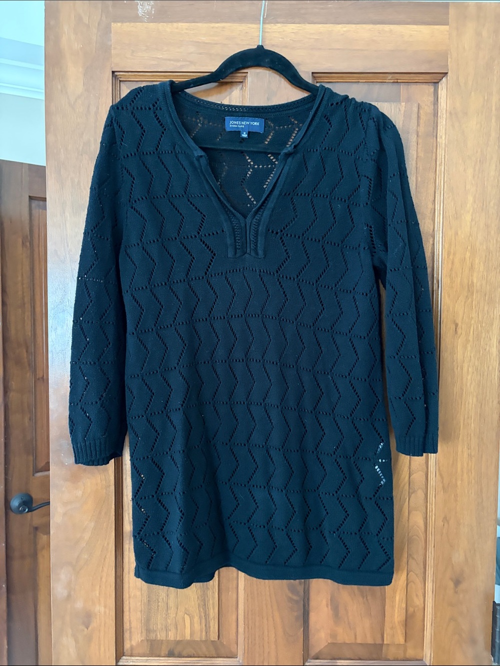 Jones New York Black Openwork Knit Sweater